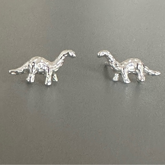 Sterling Silver Simple Stud Dinosaur Earrings - Picture 8 of 8